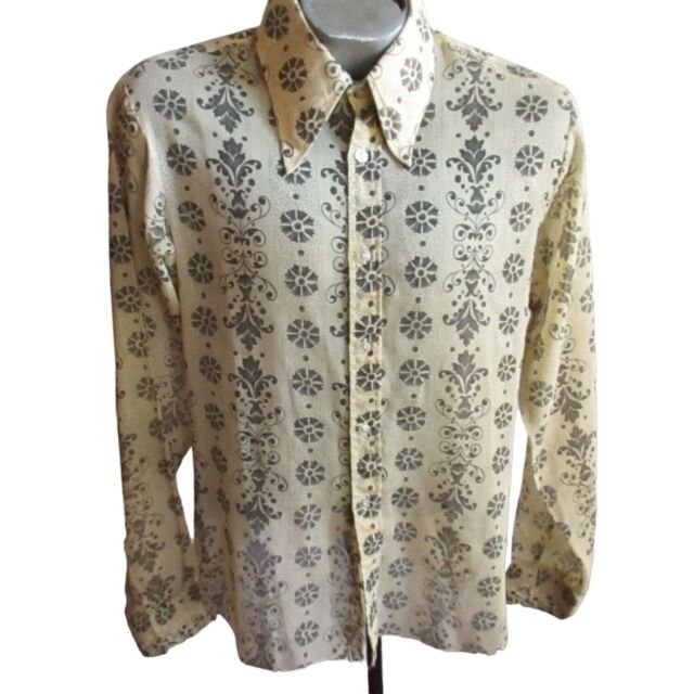 Retro Seventies Print Disco Shirt: 70s -Hutspah- Mens ivory