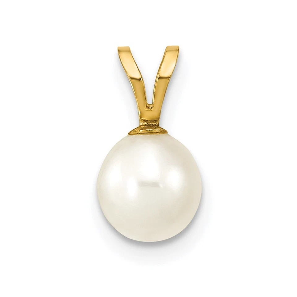 14k Yellow Gold 6-7mm White Freshwater Cultured Pearl Pendant 0.1gm L-0.4 Inch Foto 1 de 1