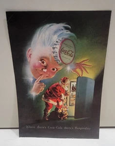 Coca Cola Coke Original Print Ad 1948 Santa Raiding Fridge Hospitality - Bild 1 von 1