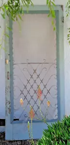 Vintage 1950s Screen Door Metal Curlicue Blue Antique Cottage Unique - Picture 1 of 12