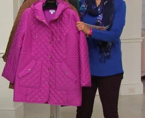 Joan Rivers Classics Quilted Barn Coat Jacket Hooded , Orchid Purple , S - Picture 1 of 3