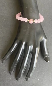 Round Rose Quartz Rhodochrosite Natural Stone Bead Beaded Bracelet Boho - Picture 1 of 4