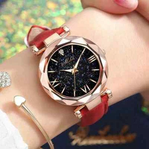 Ladies Fashion Rose Gold Case Speckled Dial Quartz Red Slim Band Wrist Watch. - Picture 1 of 3