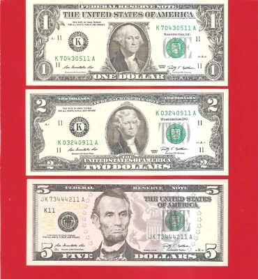 USA FRN 2009 $1 $2 $5 K/A Uncirculated Set of 3 - Image 1 of 2