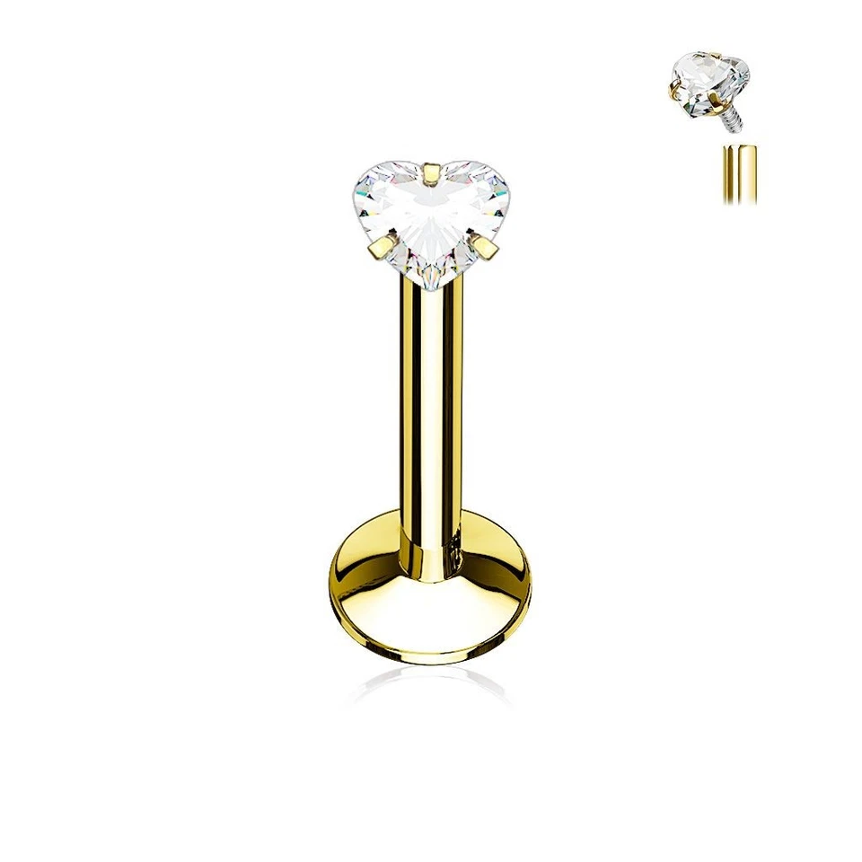 Piercing Ohr Labret Stahl Strasssteine Herzförmige Golden - Bild 1 von 1