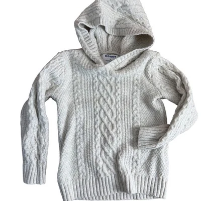 Old Navy Cream Cable Knit Hooded Sweater Pullover Boys 4T - Image 1 of 4
