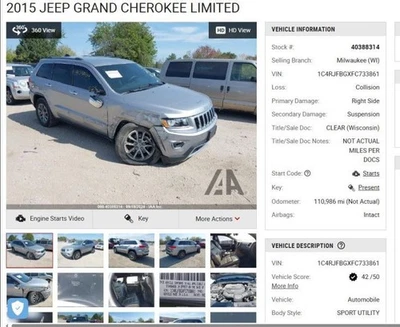 Driver Chassis ECM Door Wk Body VIN E Or F Fits 15-22 GRAND CHEROKEE 4331322 Foto 1 de 4