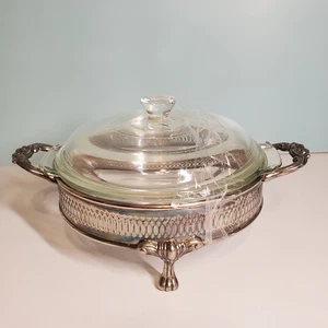 Seltene Vintage A.H. Fire King 1 1/2 Quart Kochschale mit versilbertem Halter - Bild 1 von 4