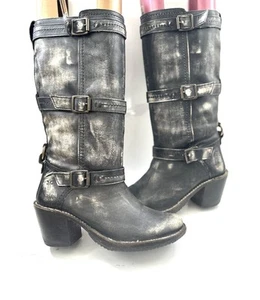 FRYE Carmen Ladies Distressed Black Leather Biker Preloved Boots Uk 4b - Picture 1 of 10