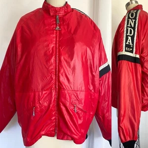 Vintage Hondaline Jacket Mens Tag XL Honda Bomber Racing 80s Nylon ZIP IN LINER - Picture 1 of 8