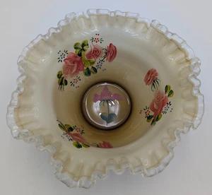 Fenton Crested Carmel handbemalte Rosen 10" Schüssel geraffter Rand Vintage - Bild 1 von 12