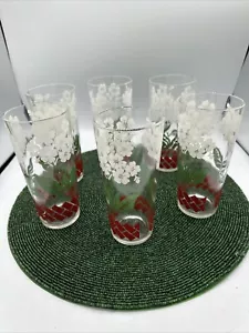 Vintage 1960’s Swanky Swig Lot of 6 Glasses Tumblers Red White Flowers Quality - Picture 1 of 5