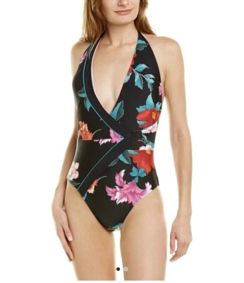 Купальник цельный Nanette Lepore Poppy новый с Ярлыками $98 с бретелью через шею с подкладкой цветочный - размер 14 - Изображение 1 из 4