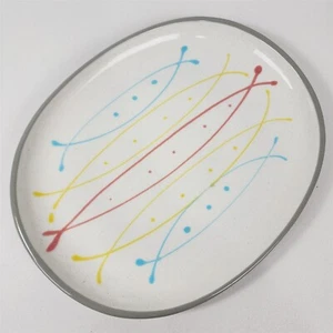 Vintage Harkerware Seafare Atomic Fish Stoneware Speckled Serving Platter - 13" - Picture 1 of 8
