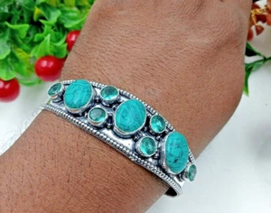 Bracciale gioiello in argento sterling 925 con pietre preziose turchese e TOPAZIO - Foto 1 di 4