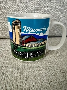 Wisconsin Holstein Cows Dairy Farm Scene Coffee Mug Cup 12 oz 1988 Colorful EUC - Picture 1 of 5