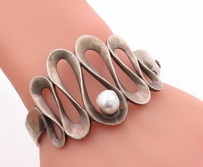 Pulsera vintage de plata de ley 925 MIGUEL MELENDEZ TAXCO perla sobre onda BT11033 Foto 1 de 4