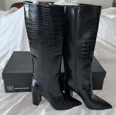 全新 INC INTERNATIONAL CONCEPTS Paiton 黑色 Croc 块跟靴 8.5 M 码 — 第 1/4 张图片