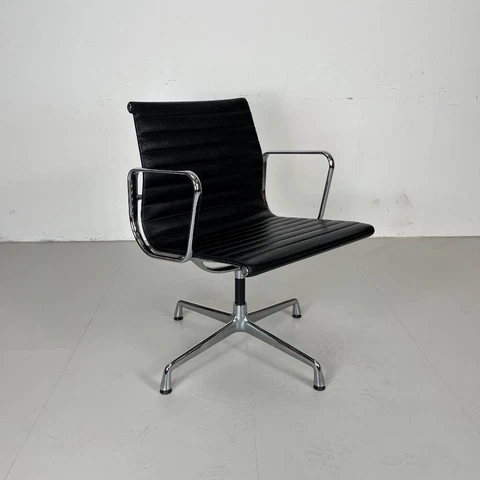 VINTAGE EAMES VITRA FOR HERMAN MILLER BLACK LEATHER EA108 MEETING CHAIR #3956 Cover