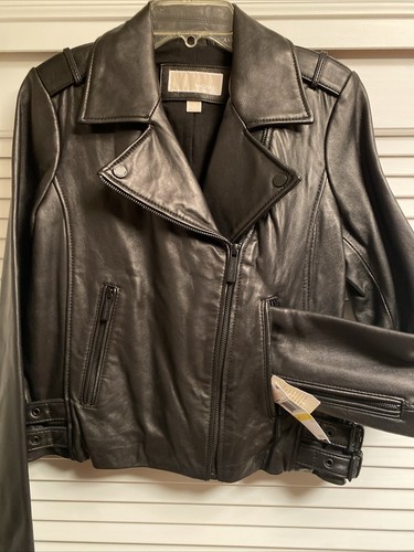Giacca moto Michael Kors pelle nera donna media nuova con etichetta
