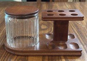 Vintage 6-Pipe Walnut Display Tobacco Rack Aztec Glass Humidor,Etc- Decatur Ind. - Bild 1 von 7