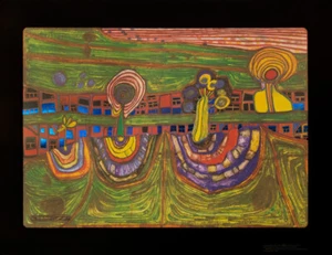 Hundertwasser Bild - Downtownlane - 77x59cm Poster Kunstdruck Neu Germanposters - Bild 1 von 1