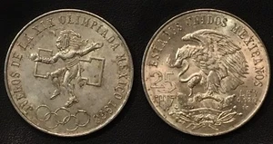 Olympische Spiele Münze 25 Pesos Spiele der 19. Olympischen Spiele Mexiko 1968 Silber 0,720 - Bild 1 von 2