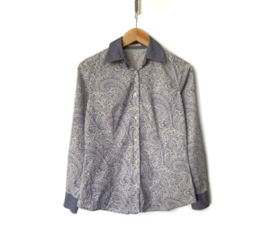 Blusa Etro Milano Paisley Estampada com Botões Tamanho 42 Azul Branco Itália - Imagem 1 de 4