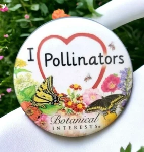 I LOVE POLLINATORS Botanische Interessen Pinback Button Werbung Vintage  - Bild 1 von 4