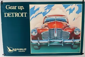 Póster de viaje original vintage Republic Airlines Detroit Michigan 1980 como nuevo - Imagen 1 de 6