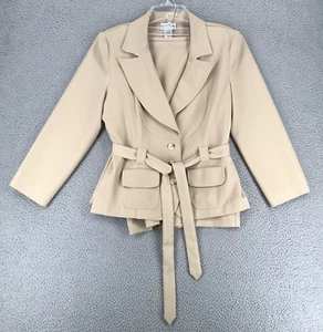 KC Spencer Rock Anzug Größe 10 Langarm Gürtel Beige Nadelstreifen - Bild 1 von 16