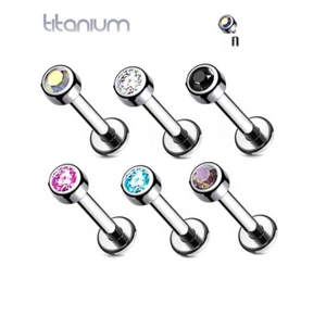 Bezel Gem Grade 23 Titanium Labret Ear Tragus Stud 16g 8mm Internal Thread #TL18 - Picture 1 of 1