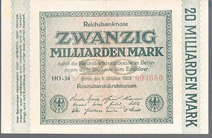 GERMANY BANKNOTE 20 P118e 1923 GEF - Picture 1 of 2