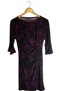 Chaps Ralph Lauren Women's Black/Purple 3/4 Bell Sleeve Sheath Dress SP - Picture 1 of 7
