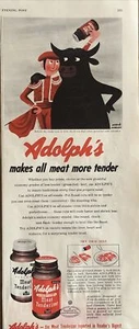 1954 Adolphs Meat Tenderizer PRINT AD Matador Sprinkles Brave Bull VTG 1950s - Picture 1 of 3