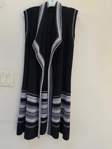 Sleeveless Sweater Vest Duster Cotton Sz S Black Open Front Long Drape - Picture 1 of 6