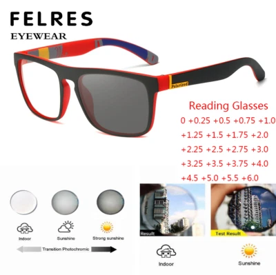 Men Square Sport Photochromic Reading Glasses Full Frame Fashion Sunglasses Hot - Image 1 of 4
