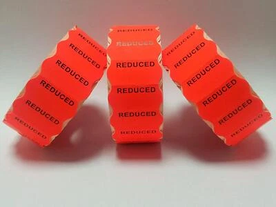 GATO Price Labels CT4 26x12mm FL. Red REDUCED in Black Ink Fits Klik K6/K8 10 Rolls