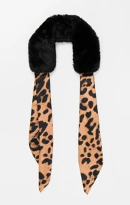 Ladies Womens Black Faux Fur Collar & Animal Print Scarf - 'Janette' Pia Rossini - Picture 1 of 4