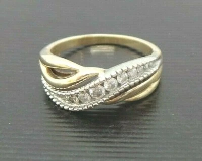 STUNNING 10K 2TONE DIAMOND SWIRL BAND RING .35 tcw SZ 10 A16362-1  4.90 grams  - Image 1 of 4