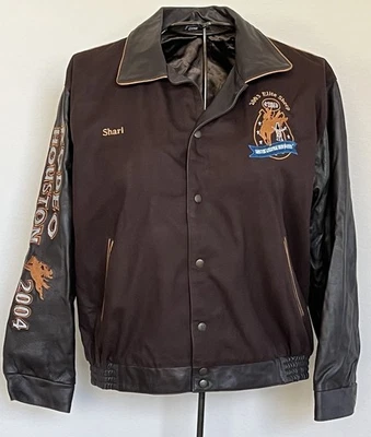 Chaqueta de bombardero Houston Rodeo 2004 vintage L - mangas de cuero inserciones en el cuello Foto 1 de 4