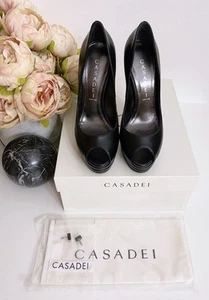 Casadei scarpe donna décolletè peep toe in pelle nero tacchi alti con plateau 37 - Foto 1 di 11