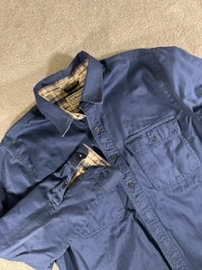 LL Bean Hombres Camisa Mediana Alta Top Con Botones Azul Lona Franela Forrada Chaqueta - Imagen 1 de 8