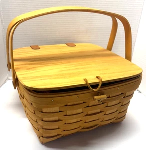 Longaberger 1998 Large Basket With Swing Handles & Attached Top - Picture 1 of 7