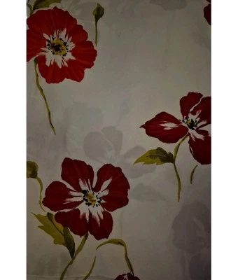 Print Pottery Barn KING Flat Sheet Only  Red Flowers Floral Poppies EC  - Image 1 of 4