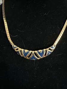 Vintage-AVON Collar Necklace “Color Splash" 1986 Blue Enamel 16 Inches Goldtone - Picture 1 of 4