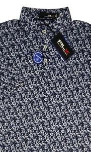 RLX Ralph Lauren Polo Floral Pattern Classic Fit Golf Blue White Wicking $98 M - Picture 1 of 11