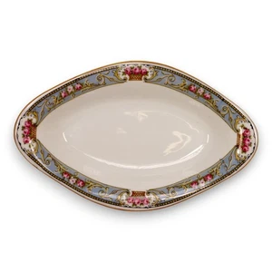 C Tielsch Altwasser 2181 Asparagus Dish 8" Roses Blue Band Gold Silesia 1920's - Picture 1 of 4