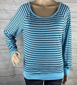 Victoria's Secret PINK Shirt XS Blue Navy Striped Long Raglan Sleeve Casual Top - Picture 1 of 12