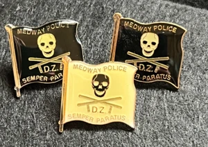 MEDWAY POLICE D.Z. SKULL & CROSSED TRUNCHEONS SEMPER PARATUS PIN BADGE - Picture 1 of 9